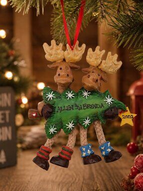 Personalized "Allen & Brenda 2002" Moose Couple Christmas Ornament